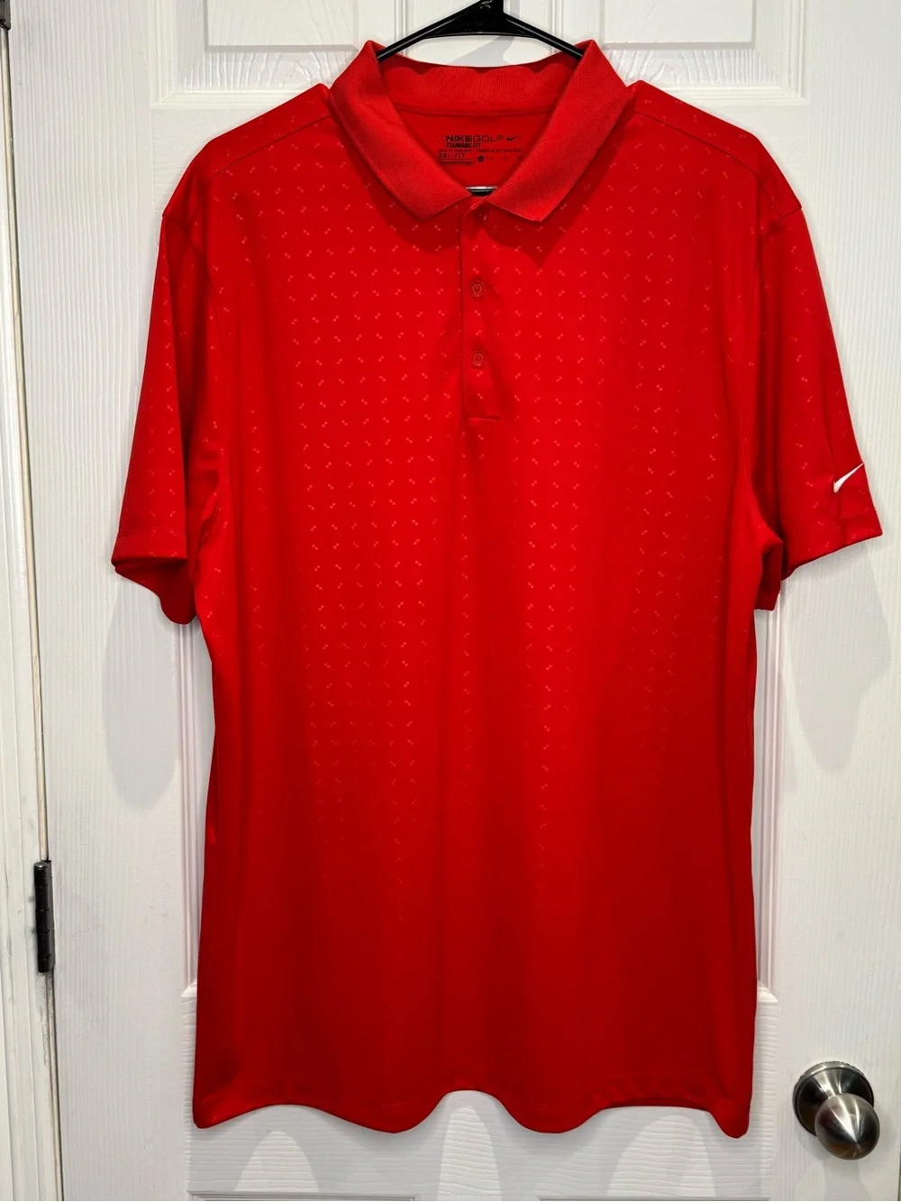 Nike Golf Dri-Fit Men's XL Short Sleeve Red Polo Athletic Sport Geometric